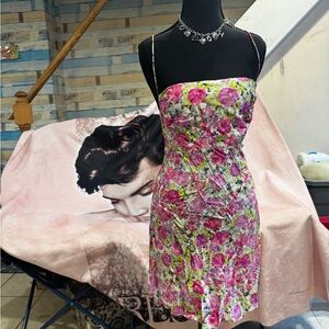 For Love & Lemons Pink Floral Spaghetti-Strap Dress